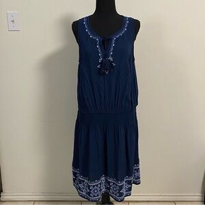 J. Jill Dress Women’s Size Medium Petite Navy Embroidered Everyday Blum Dress